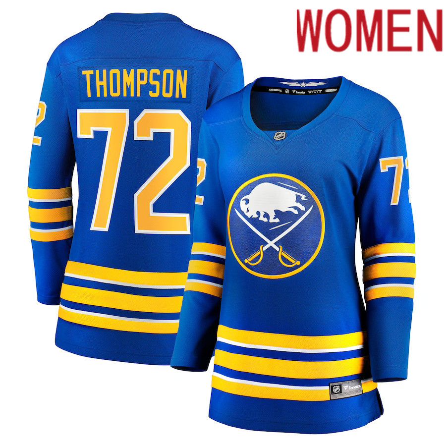 Women Buffalo Sabres #72 Tage Thompson Fanatics Branded Royal Home Breakaway Player NHL Jersey->women nhl jersey->Women Jersey